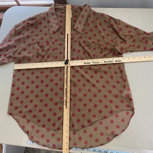 Free People Top Womens Medium Sheer Polka Dot Button Up Retro Flowy Easy Rider - Picture 9 of 14